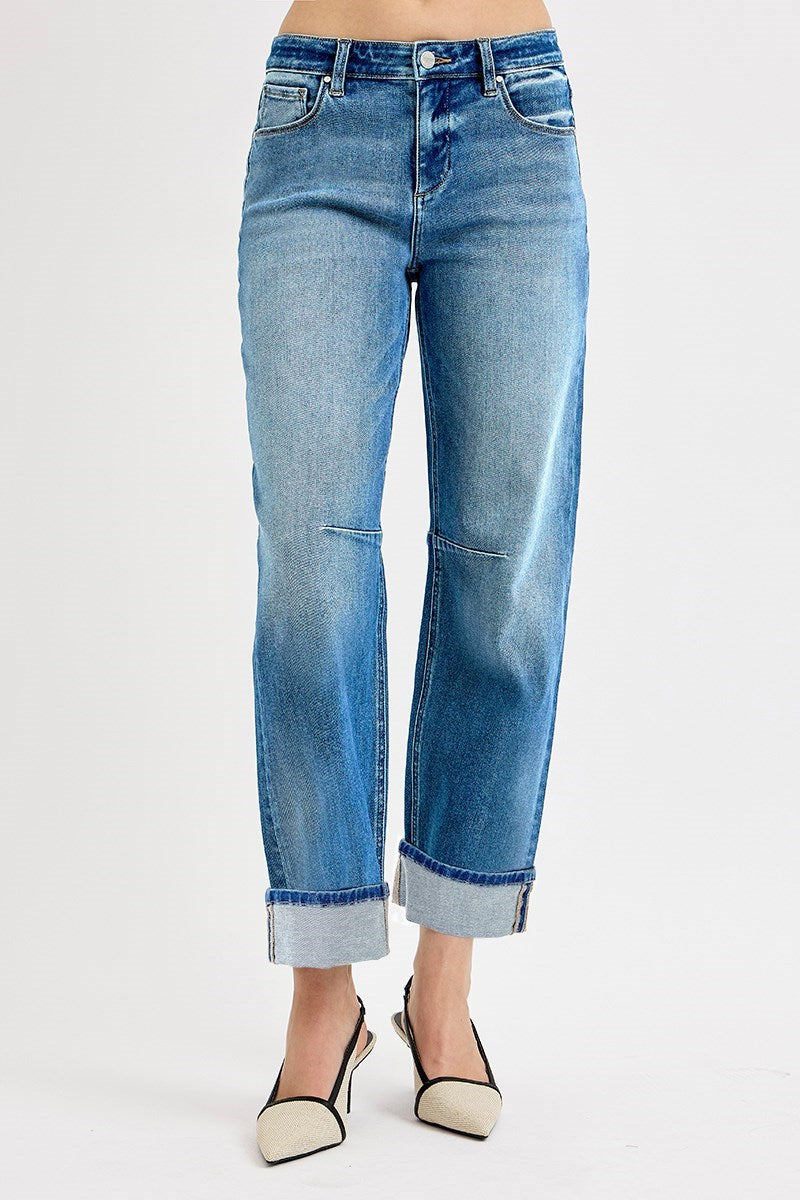 RISEN SLOUCHY CROP BARREL CUFFED JEANS
