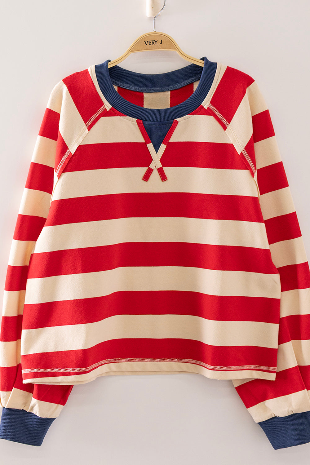 Very J Red and Cream Striped Top