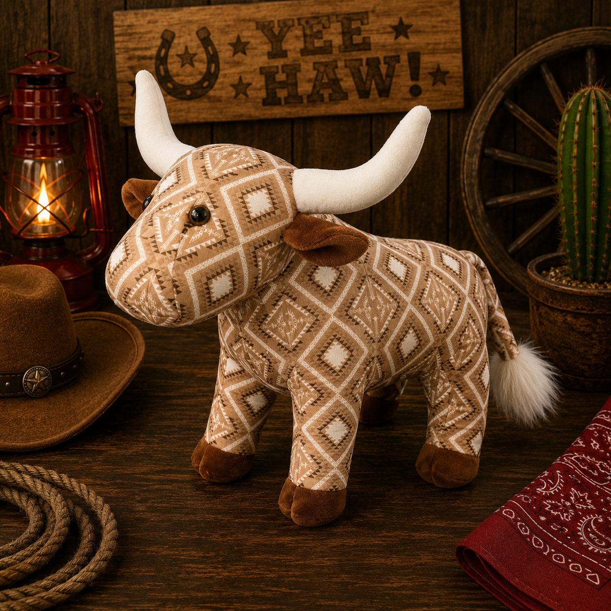 Farm Pals Bull Brown Aztec print (large)