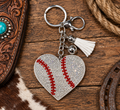 Rhinestone baseball heart keychain
