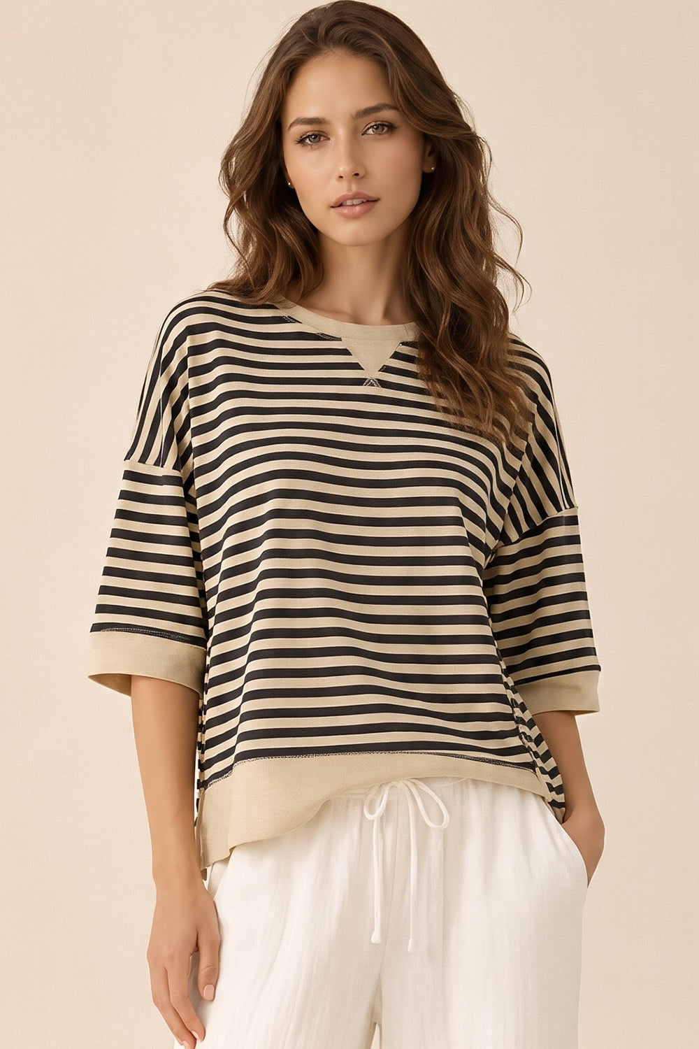 Very J Black and Cream striped top