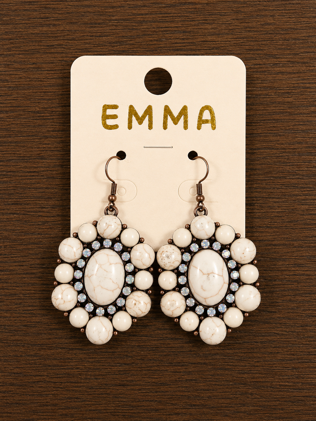 White stone with rhinestone concho earrings