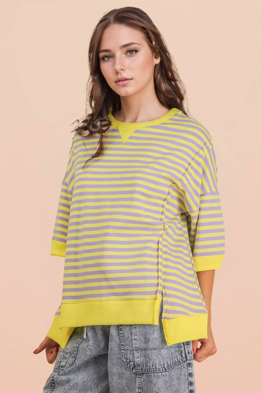 Very J lavender/lemon Striped Top