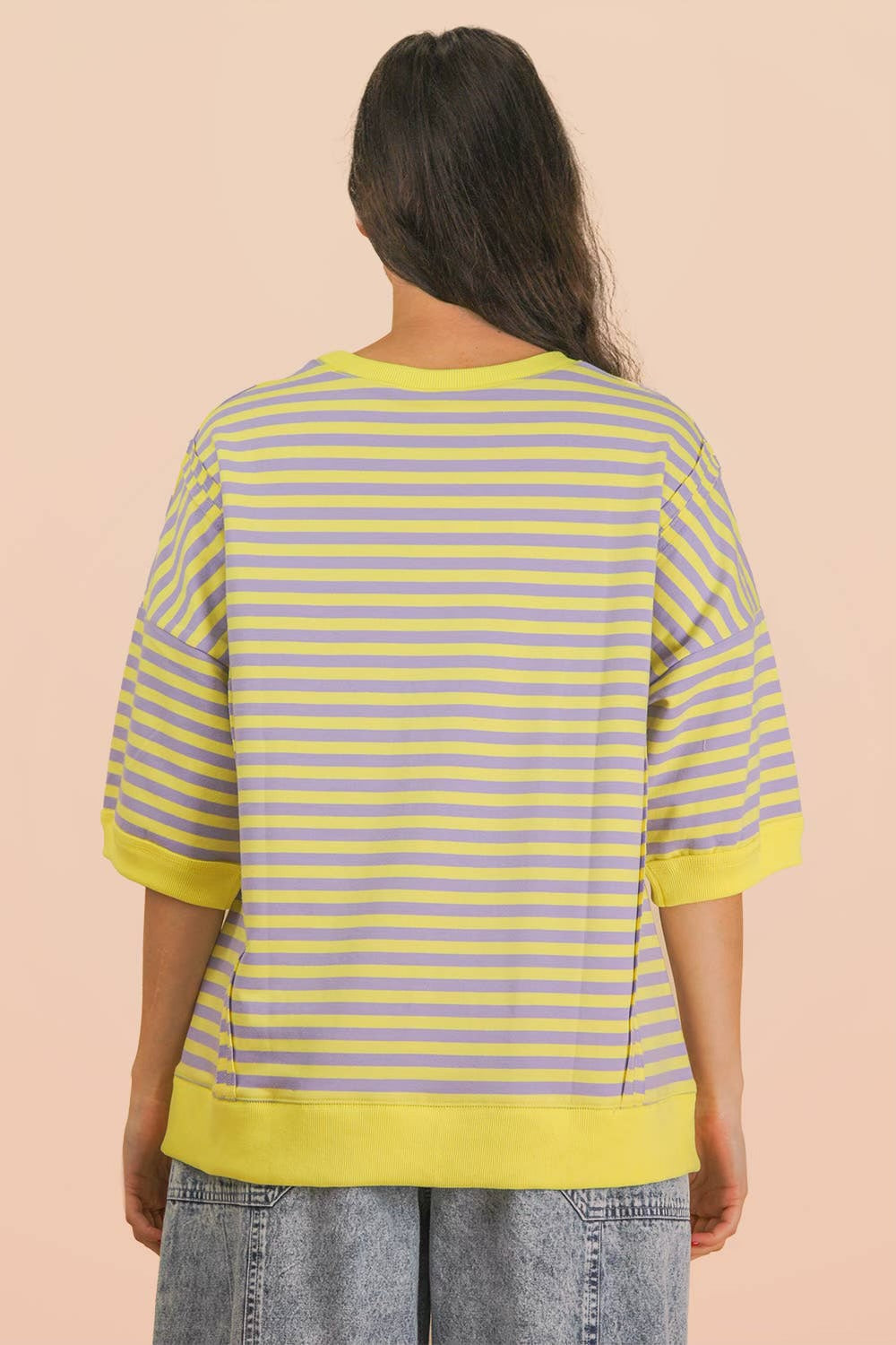 Very J lavender/lemon Striped Top