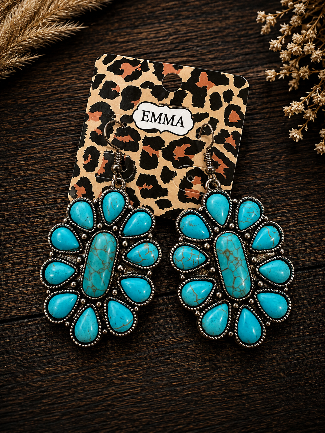 Turquoise concho stone earrings