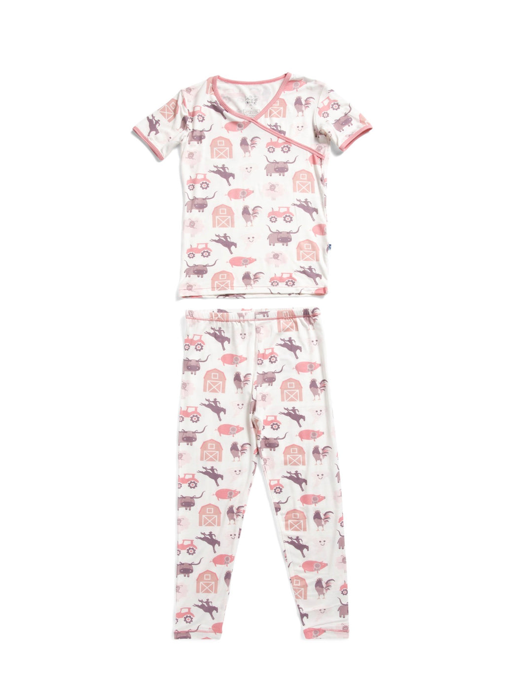 KicKee Kids 2-piece Rowdy Howdy Print Kimono Pajama Set Pink/White