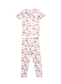 KicKee Kids 2-piece Rowdy Howdy Print Kimono Pajama Set Pink/White