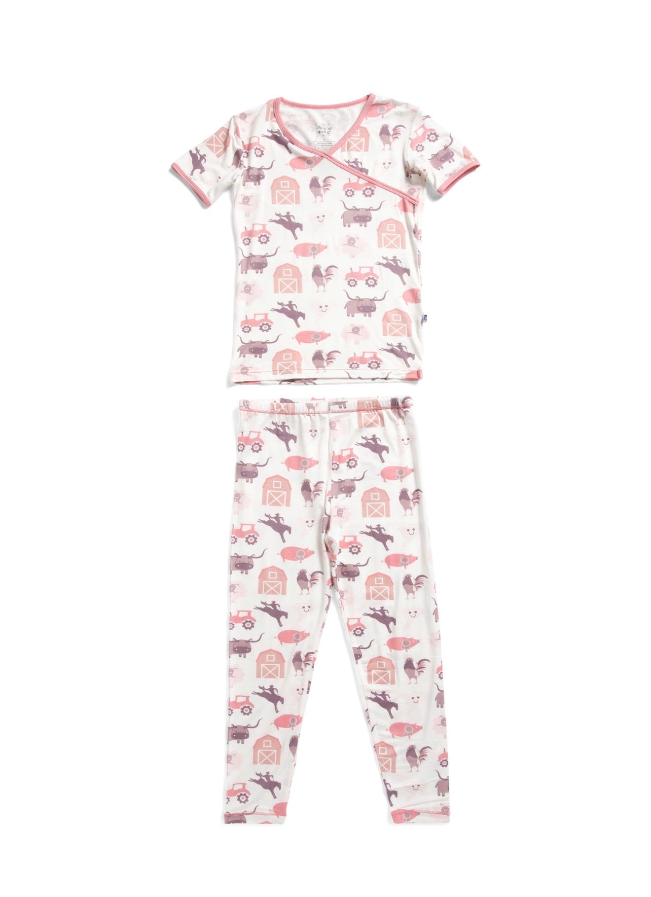 KicKee Kids 2-piece Rowdy Howdy Print Kimono Pajama Set Pink/White