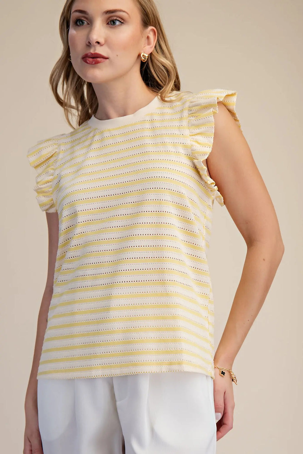 Glam Ruffled Short Sleeve Top yellow