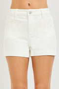 RISEN HIGH RISE SHORTS WITH SCALLOPED EYELET EMBROIDERED POCKETS