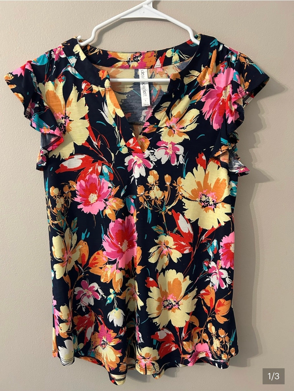 Dear Scarlett Navy Flutter Sleeve Floral Top