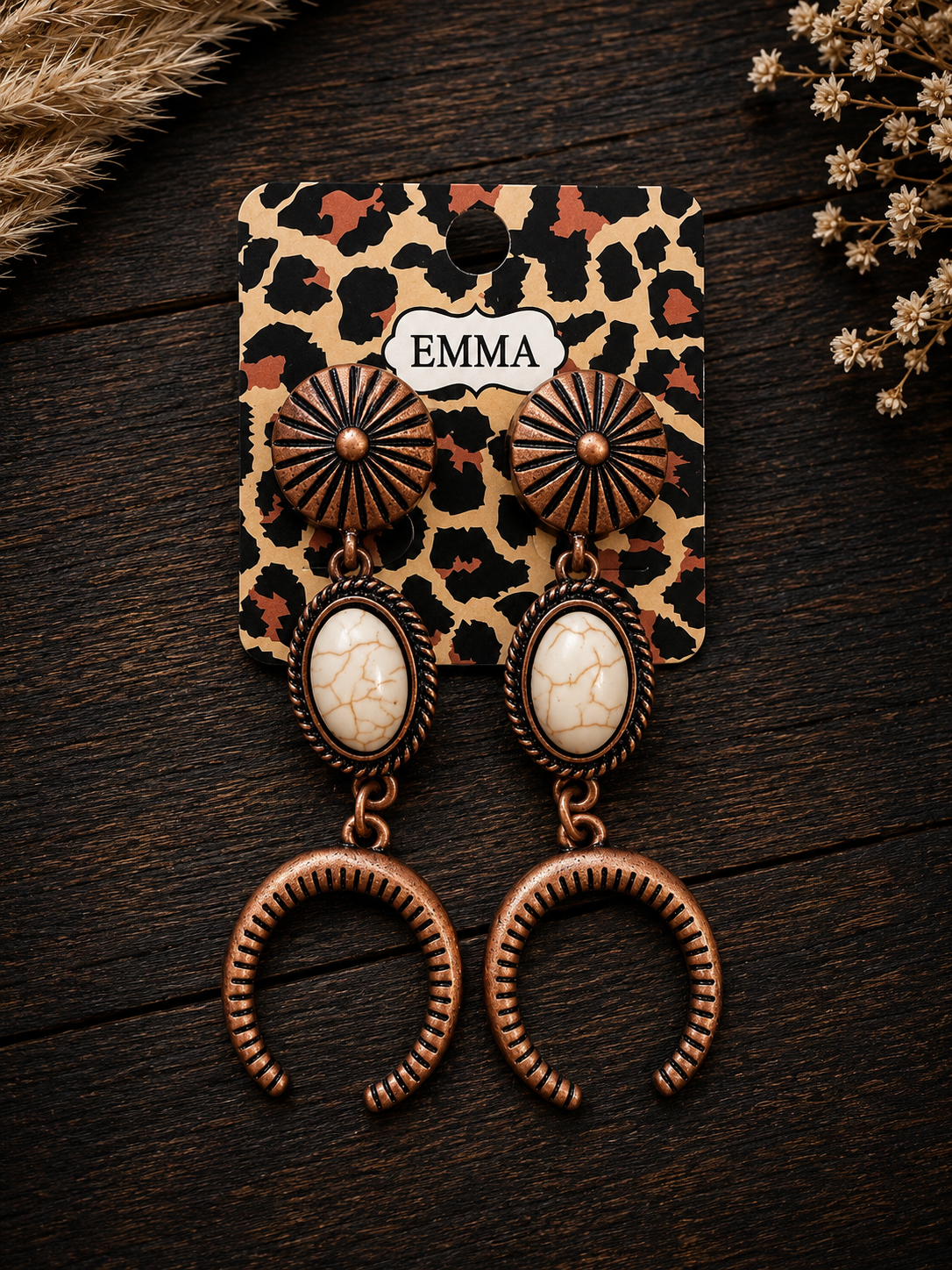 Bronze w/white stone earrings