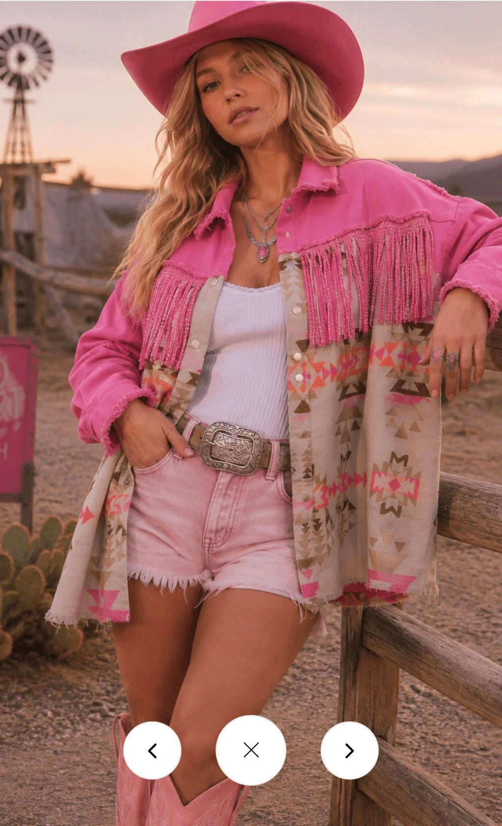 Blue b. Denim & Fleece Pink Shacket w/Fringe