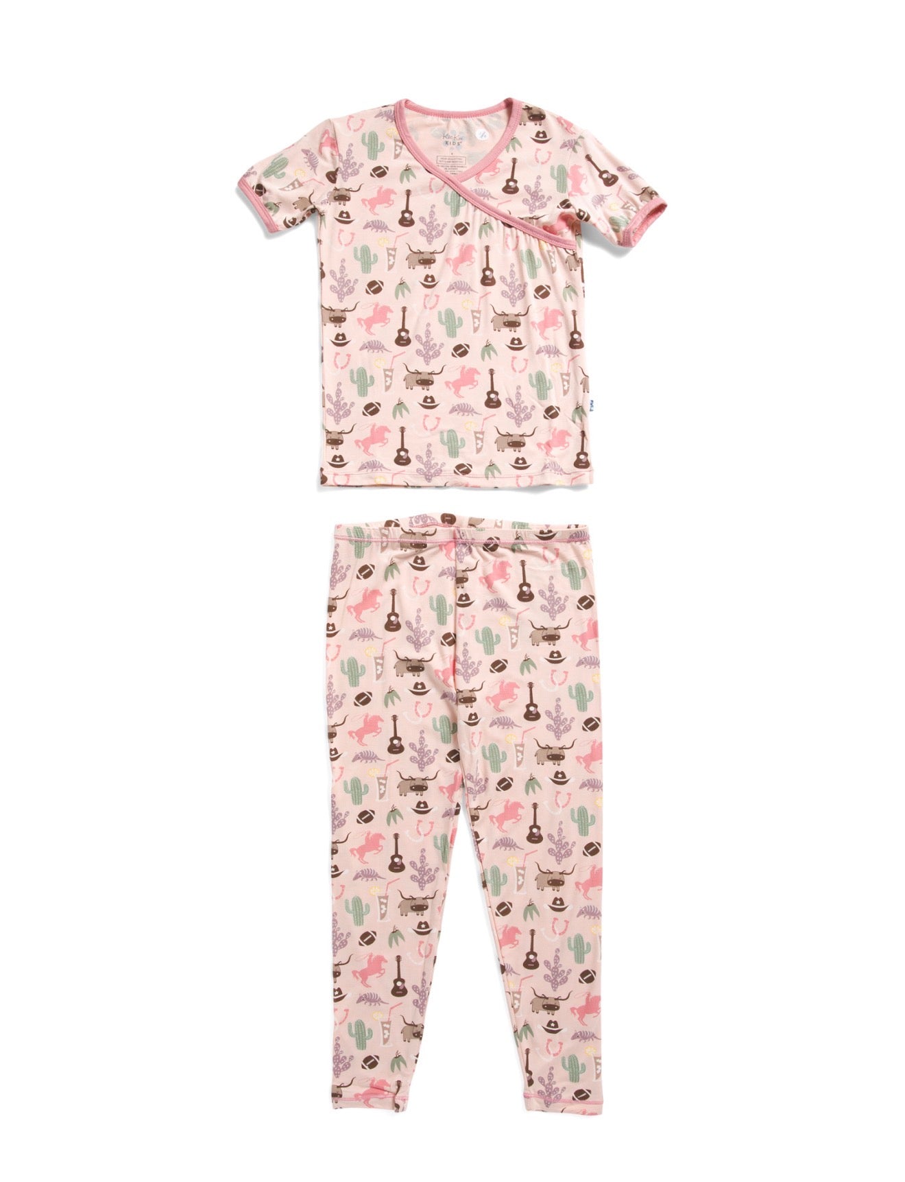 KicKee Kids 2-piece Rodeo Print Kimono Pajama Set Peach Blossom