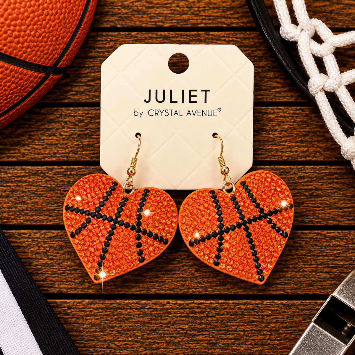 Rhinestone basketball heart earrings
