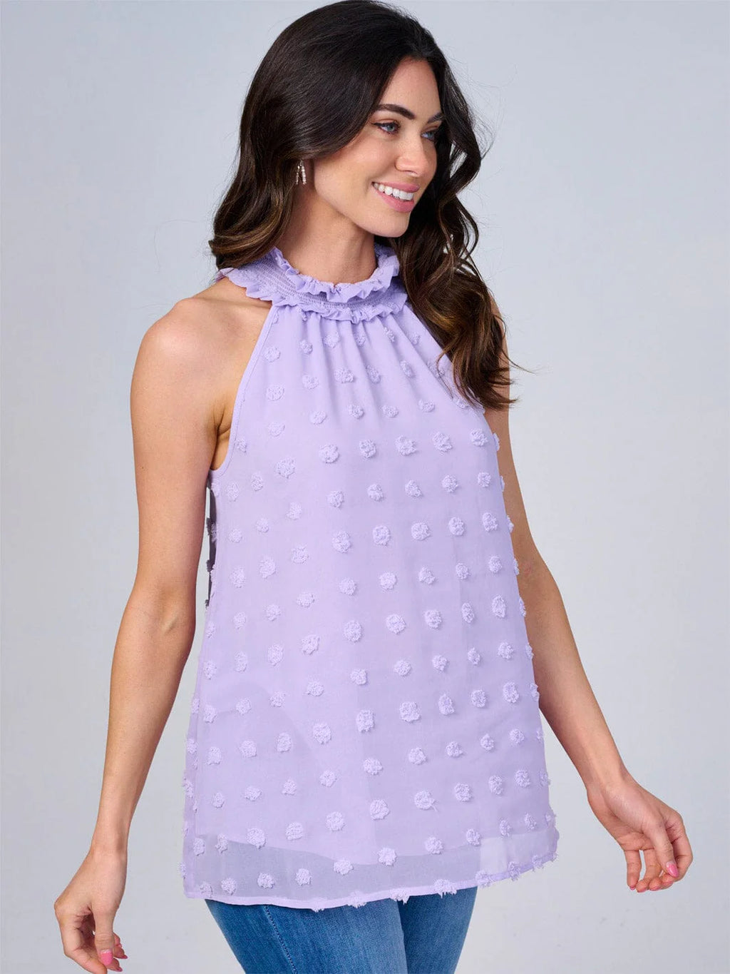 WOMEN'S SLEEVELESS HALTER NECK SWISS DETAILED TOP