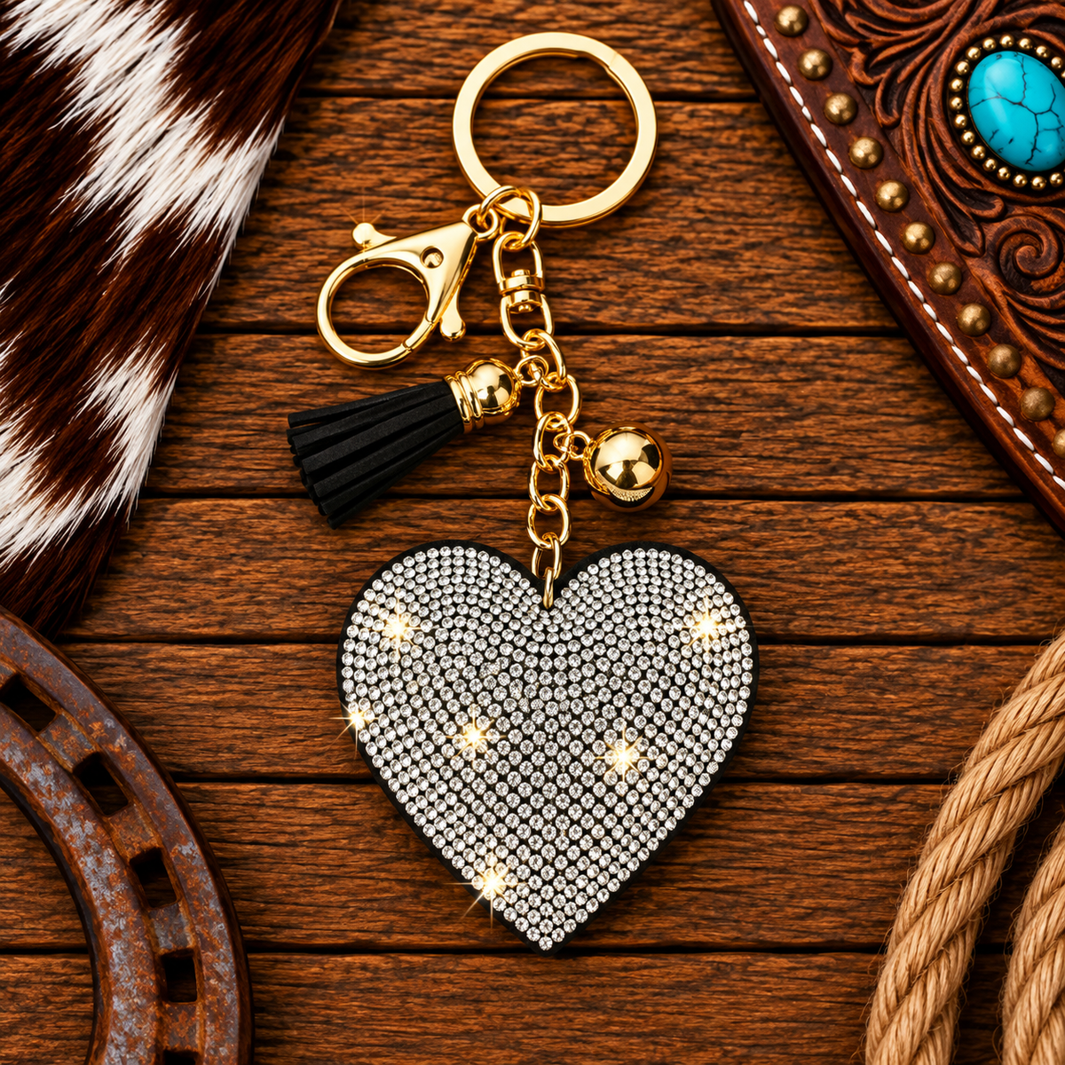 Rhinestone black heart keychain
