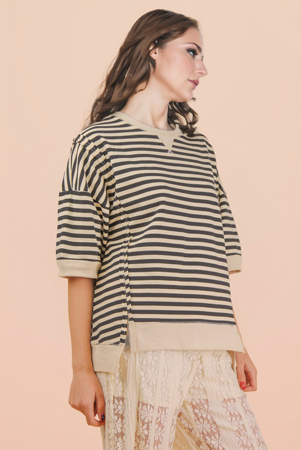 Very J Black and Cream striped top