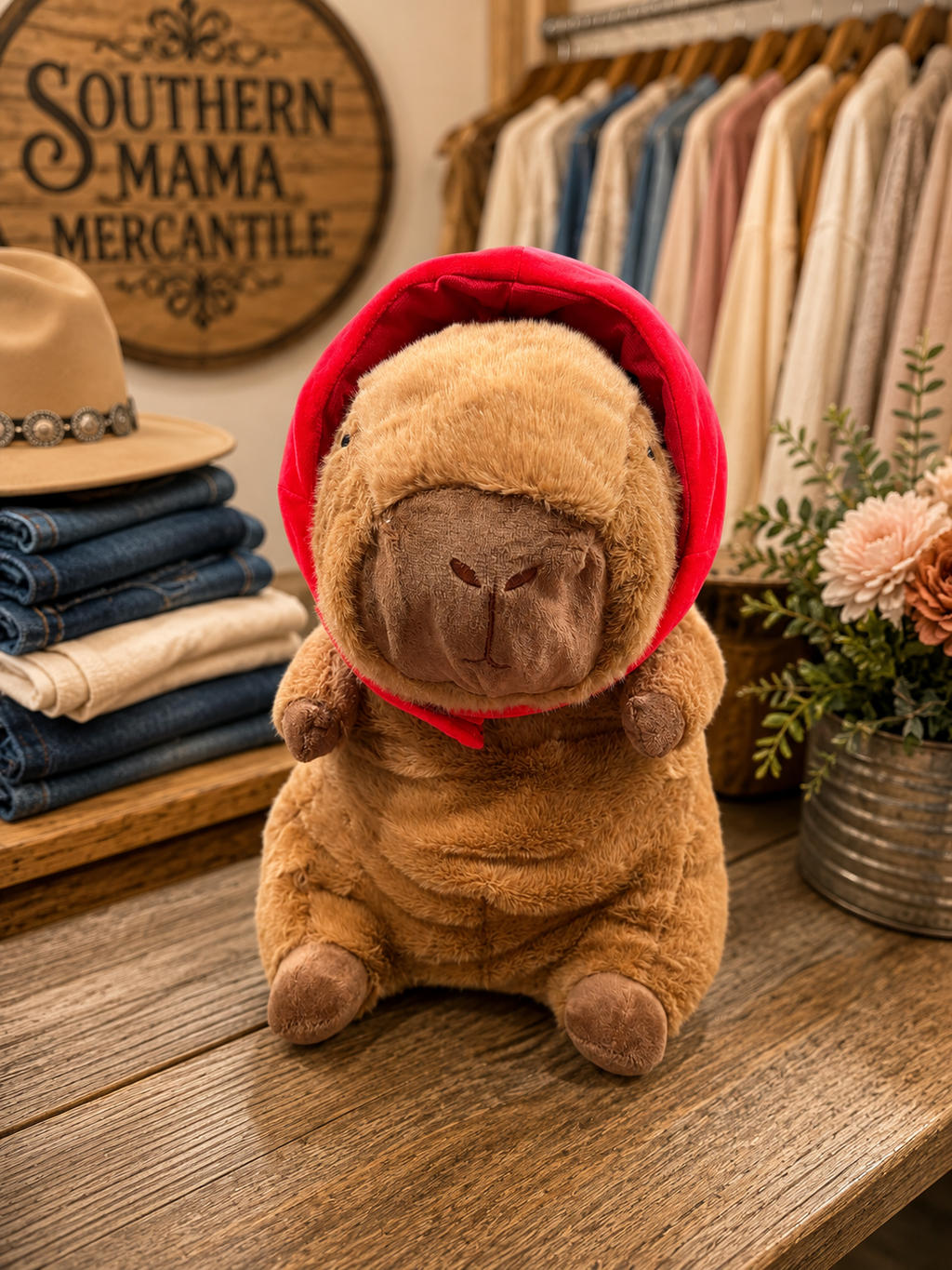 Capybara Soft Plush animal with removable strawberry hat (medium)