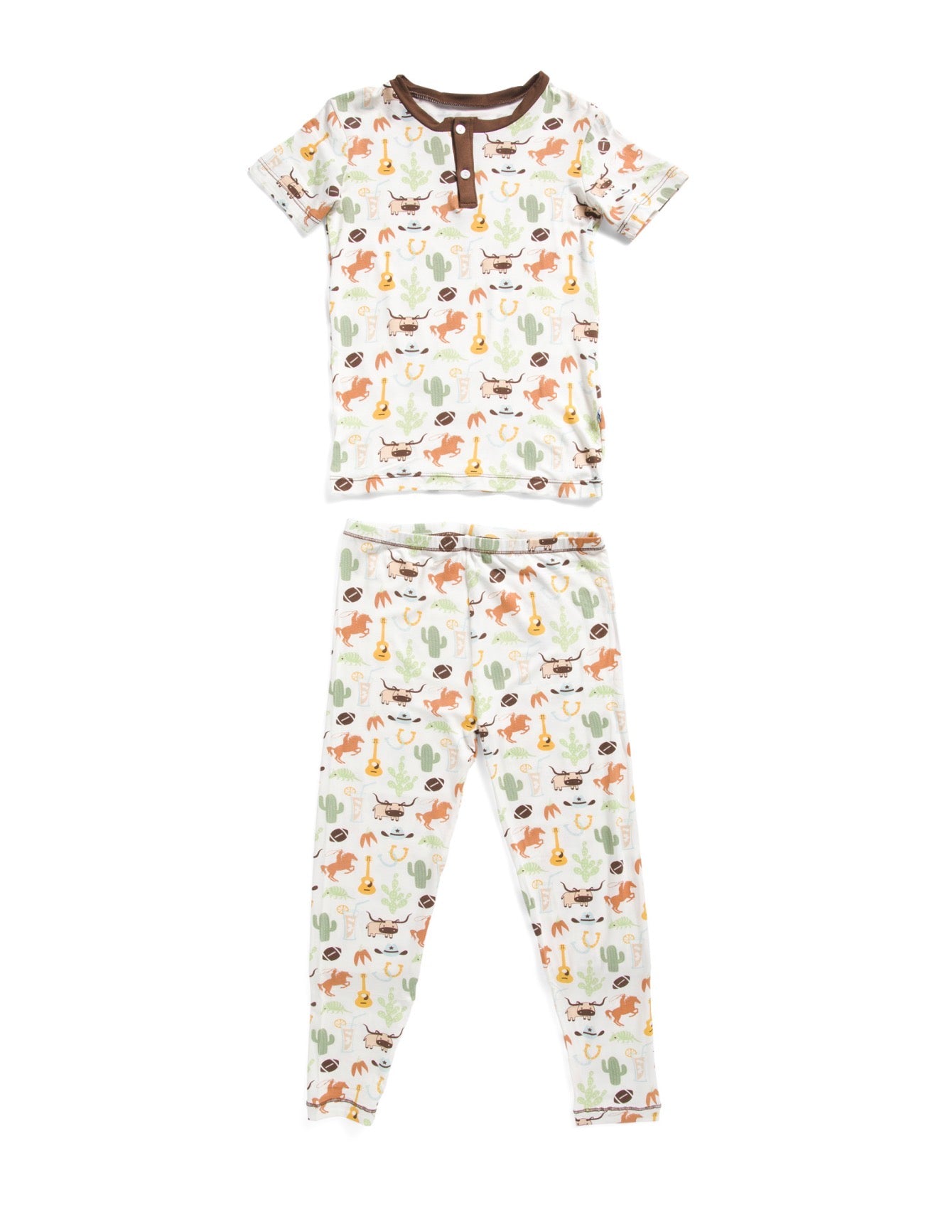 KicKee Kids 2-piece Rodeo print Pajama Set Brown/White