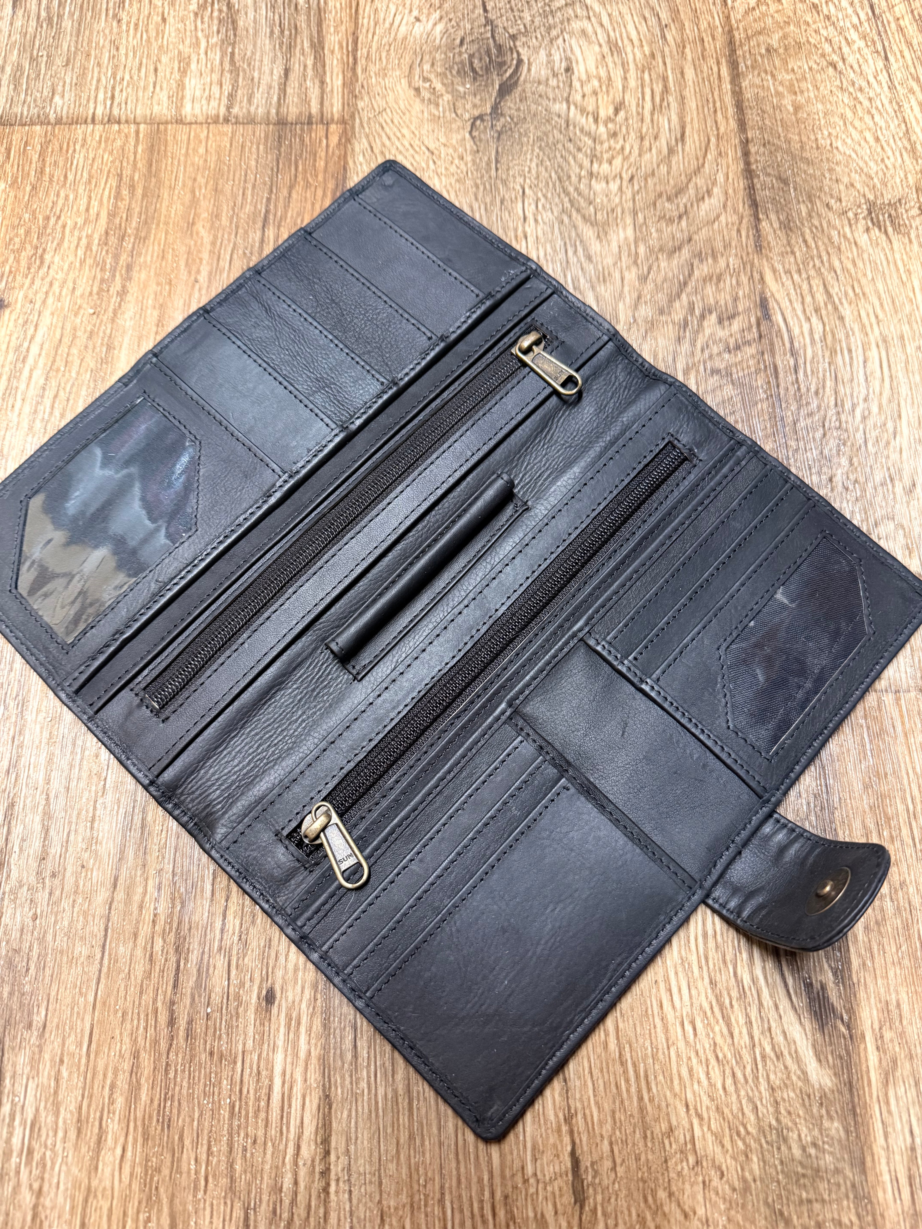 Genuine Cowhide and Leather Large Bi-fold Wallet