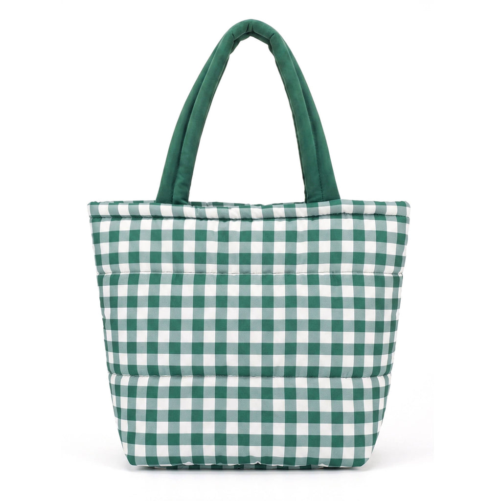 Hana - Gingham Check Pattern Quilted Puffer Tote Bag