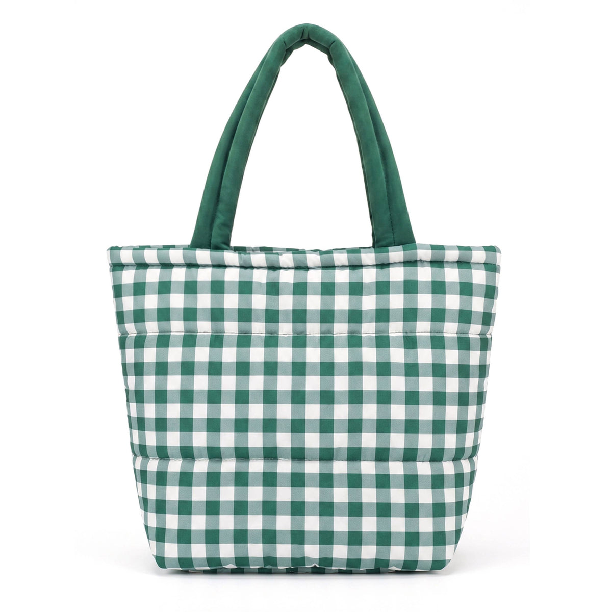 Hana - Gingham Check Pattern Quilted Puffer Tote Bag