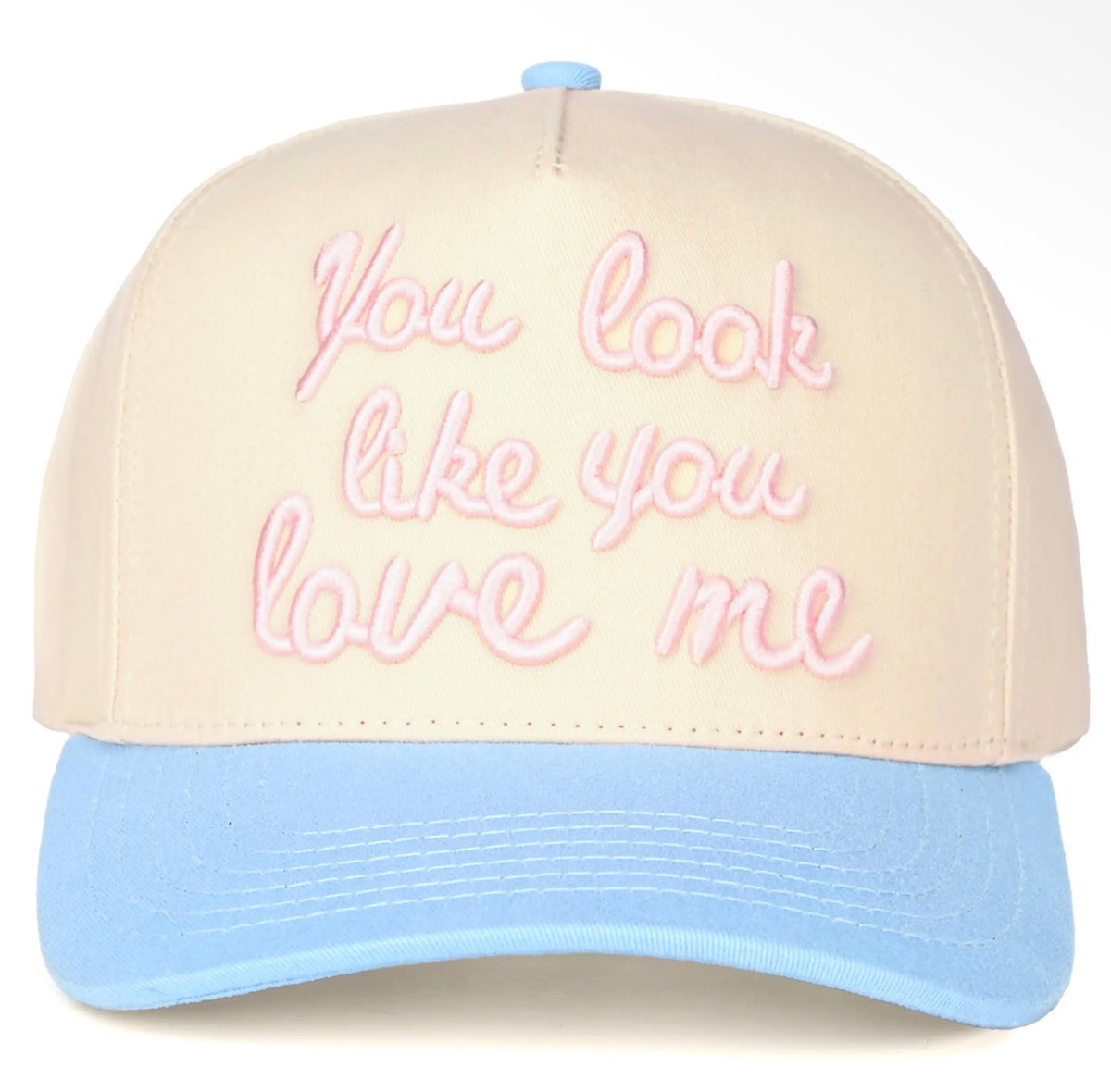 C.C You Look Like You Love Me Letter Embroidered on Two Tone Trucker Hat
