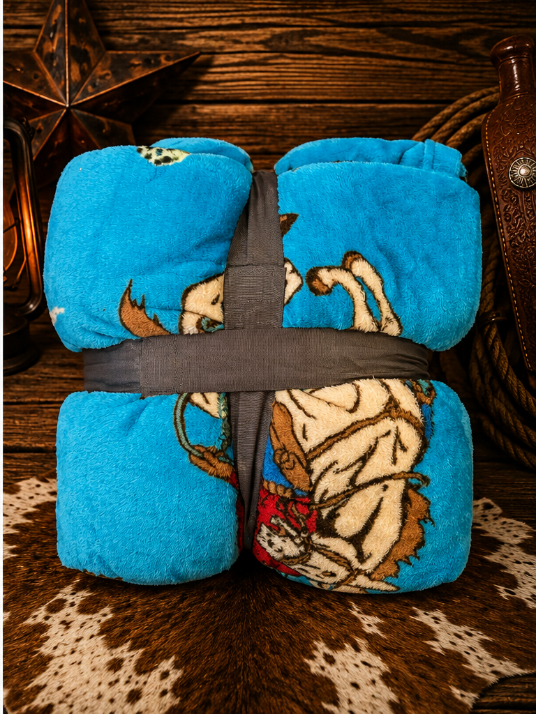 Mia Blue Cowboy Print Soft Fleece Throw Blanket Queen size