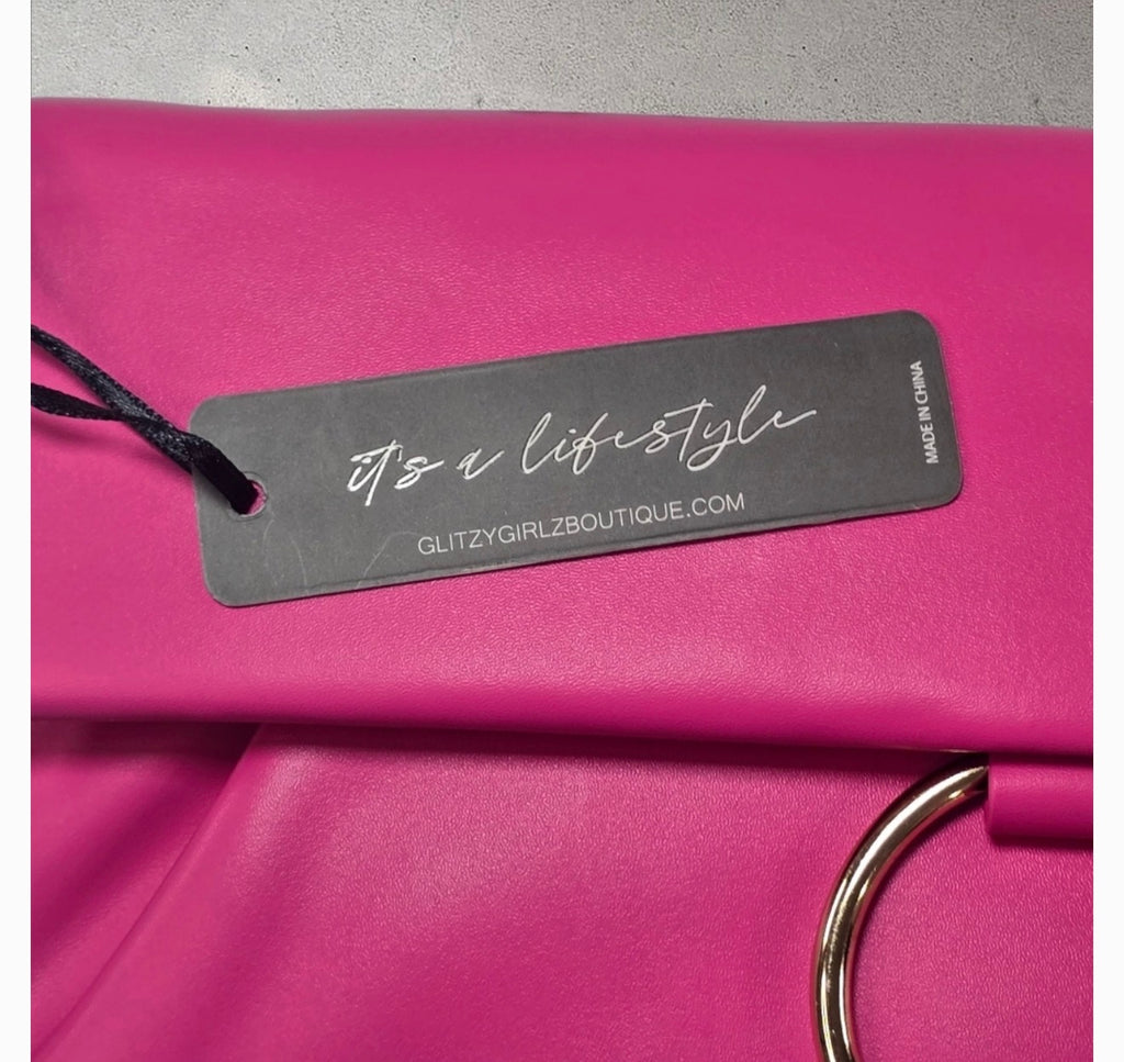 Glitzy Girl Hot Pink Envelope Clutch with Cross-body Chain