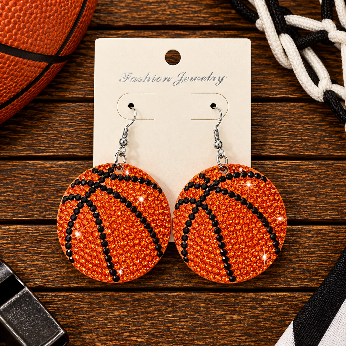 Rhinestone basketball earrings