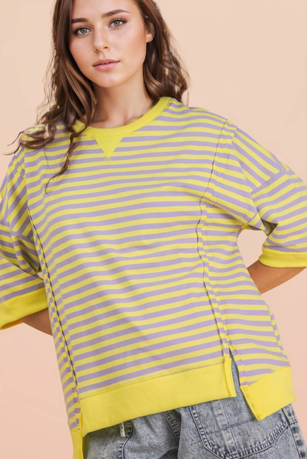 Very J lavender/lemon Striped Top