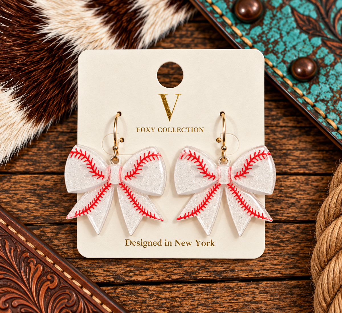 Glitter baseball bow earrings