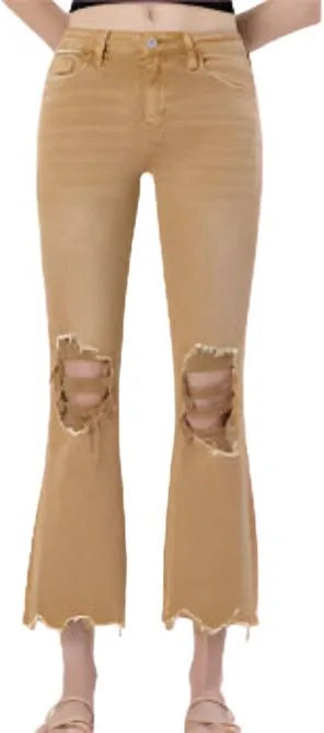 Vervet Bella High Rise Flare Jean Khaki