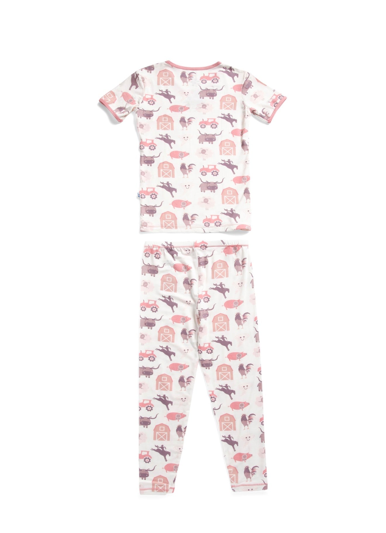 KicKee Kids 2-piece Rowdy Howdy Print Kimono Pajama Set Pink/White