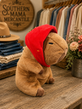 Capybara Soft Plush animal with removable strawberry hat (medium)
