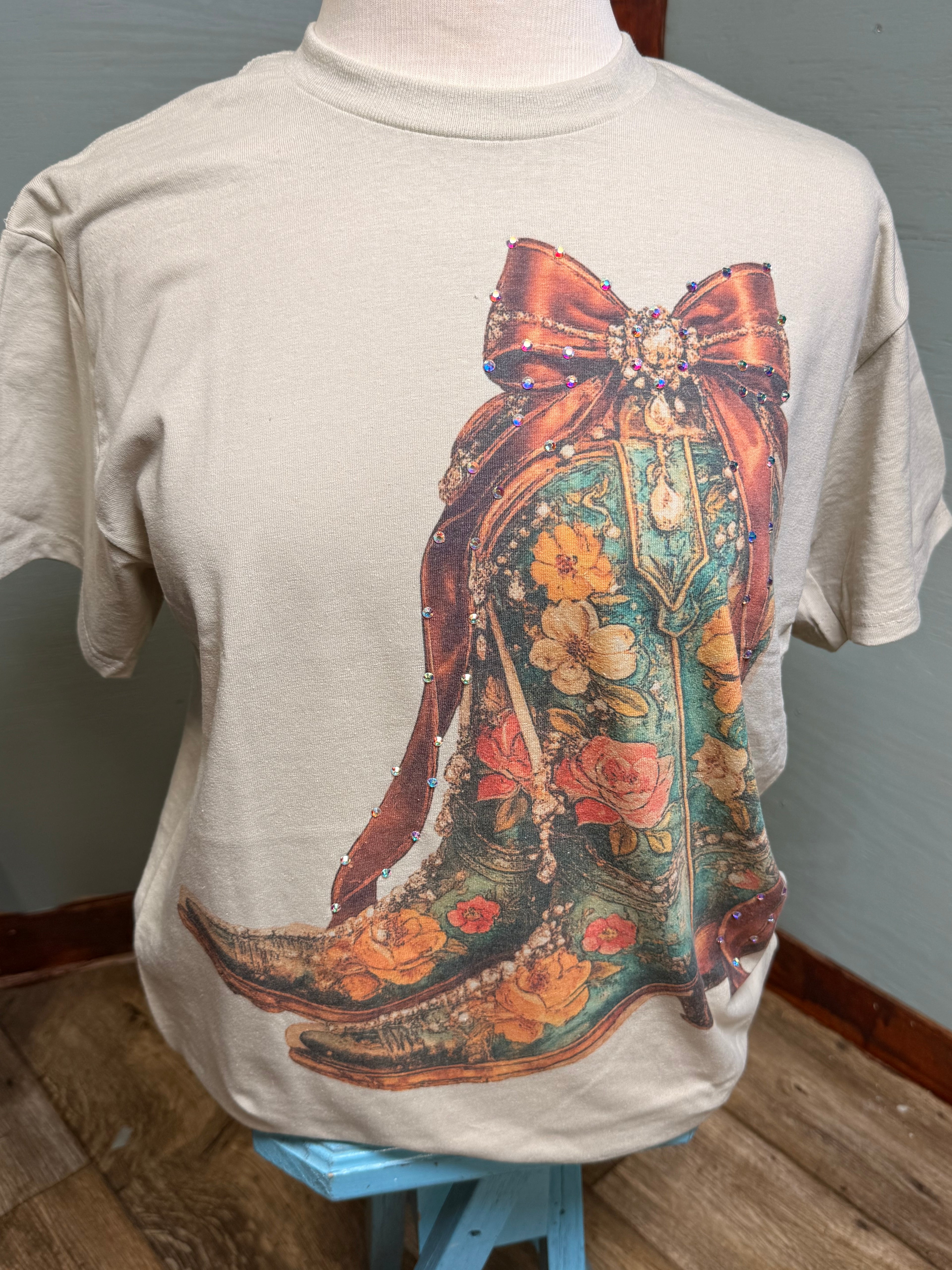 Rhinestone cowboy boot T-shirt