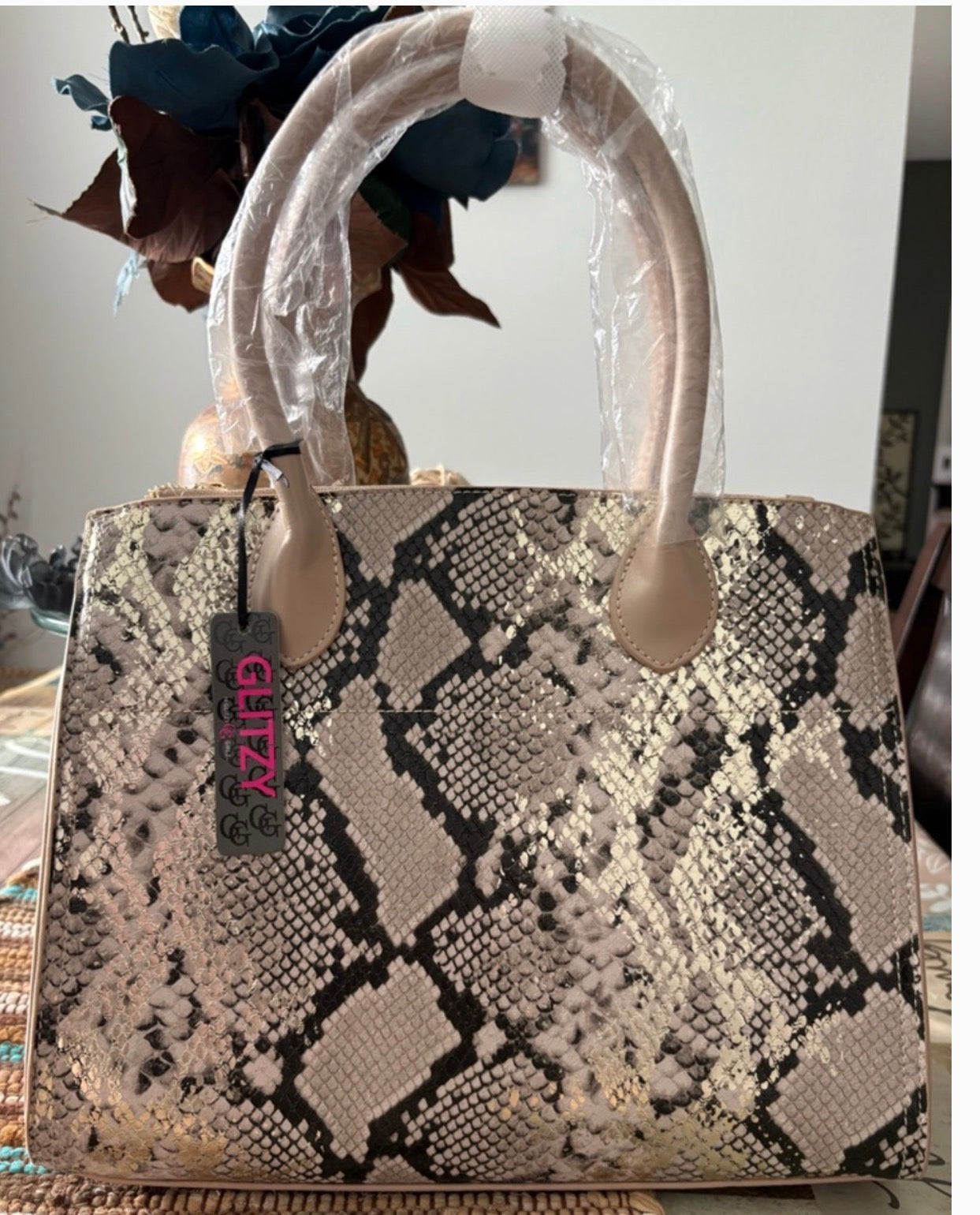 Snake Print Shoulder Bag with gold foiling