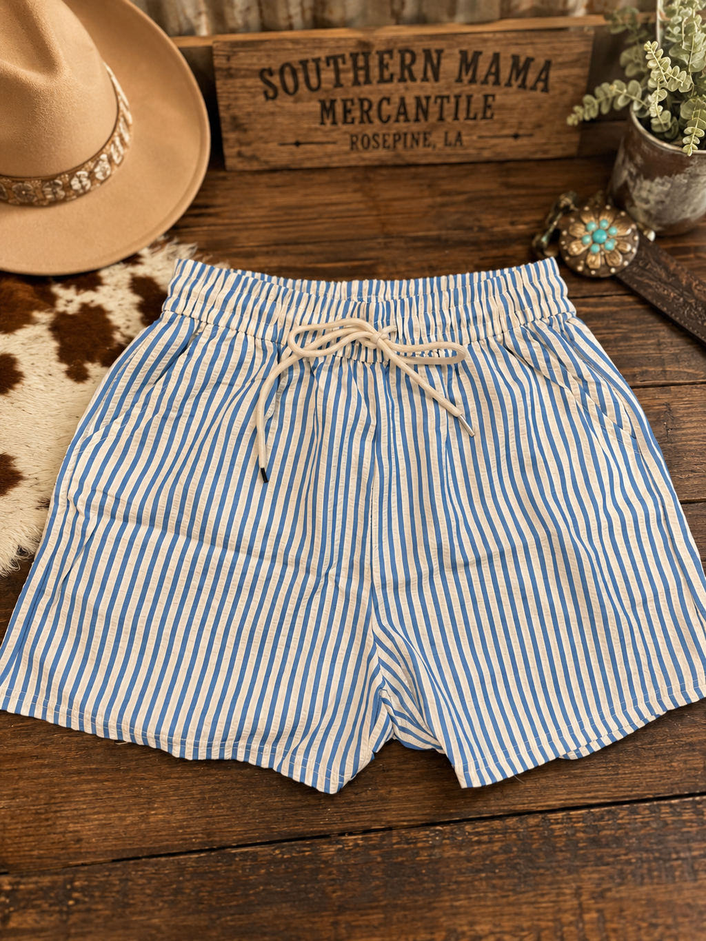 Lightweight Blue and White striped shorts