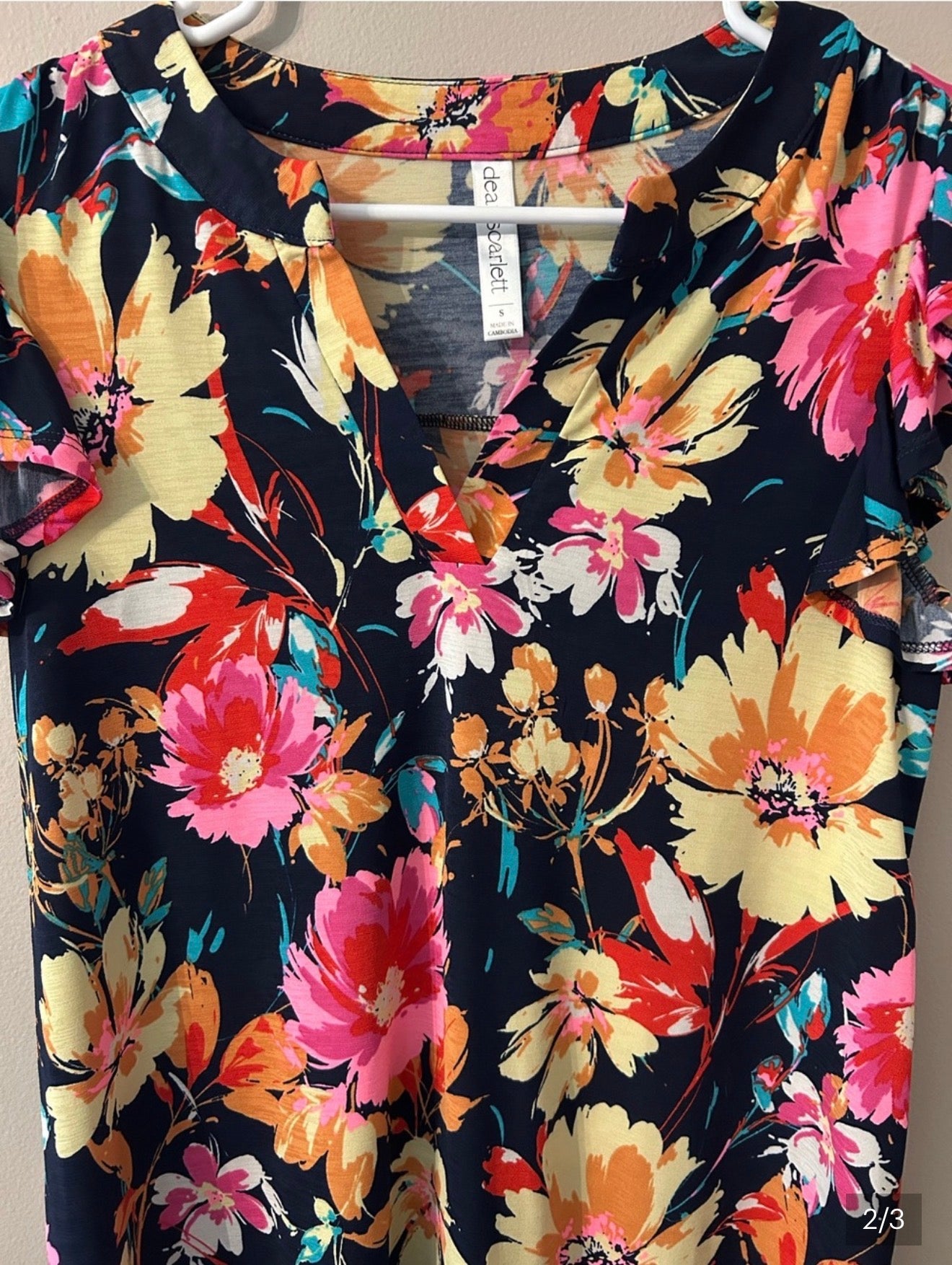 Dear Scarlett Navy Flutter Sleeve Floral Top
