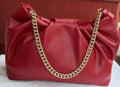 Chic Red Vegan Leather Shoulder Bag with Gold Chain