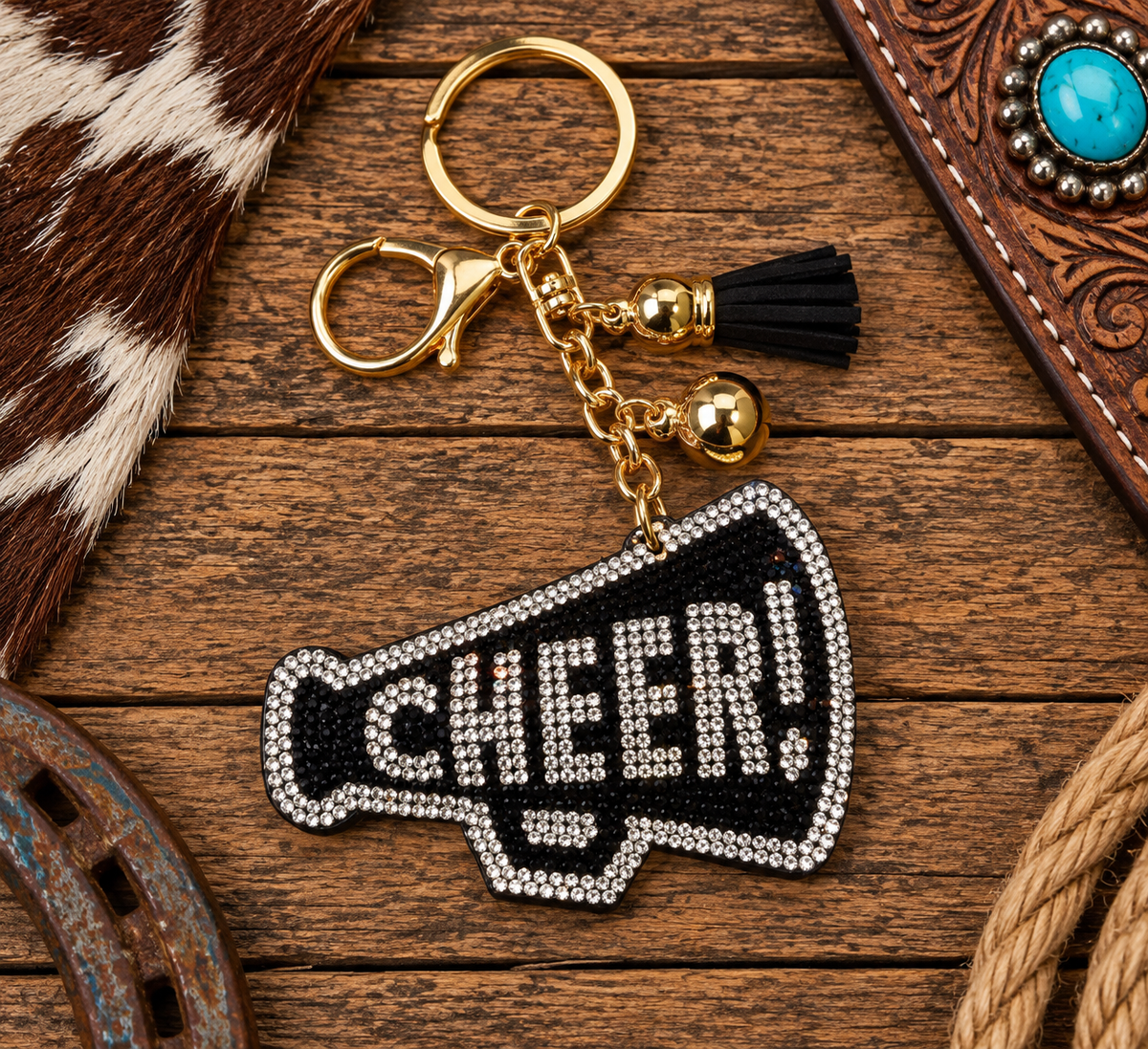 Rhinestone black cheer keychain