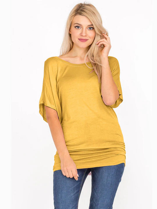 WOMEN'S SHORT SLEEVE OFF SHOULDER LOOSE FIT TUNIC TOP