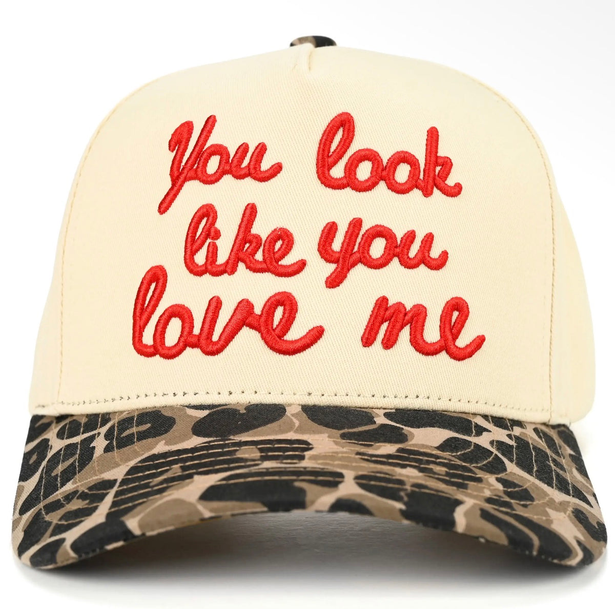 C.C You Look Like You Love Me Letter Embroidered on Two Tone Trucker Hat