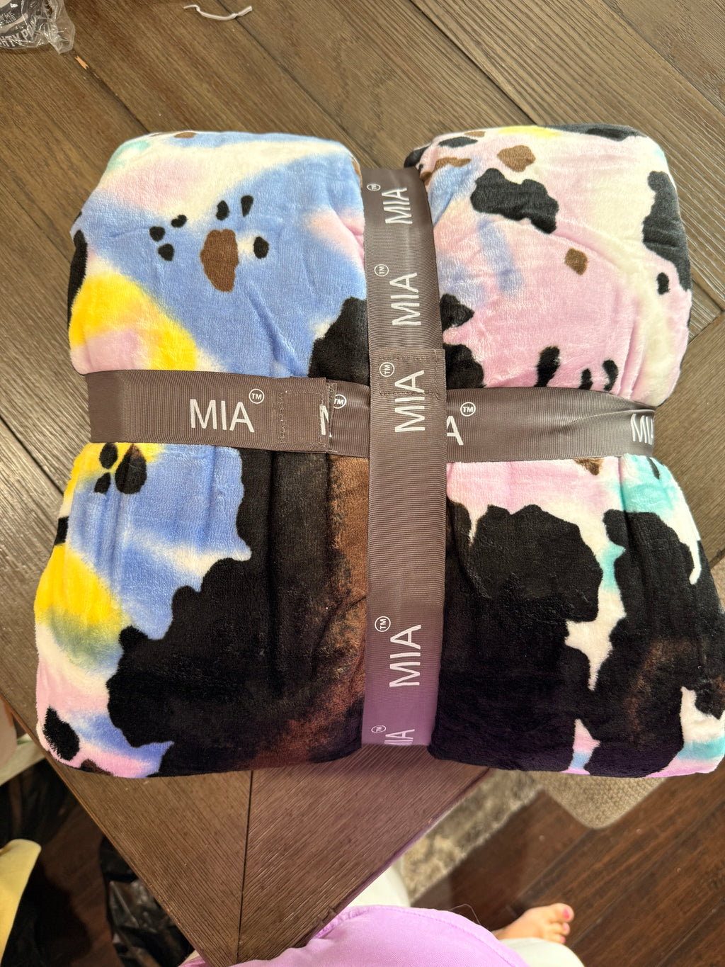 Mia rainbow pastels cow print Fleece blanket/comforter (rainbown) Queen Size