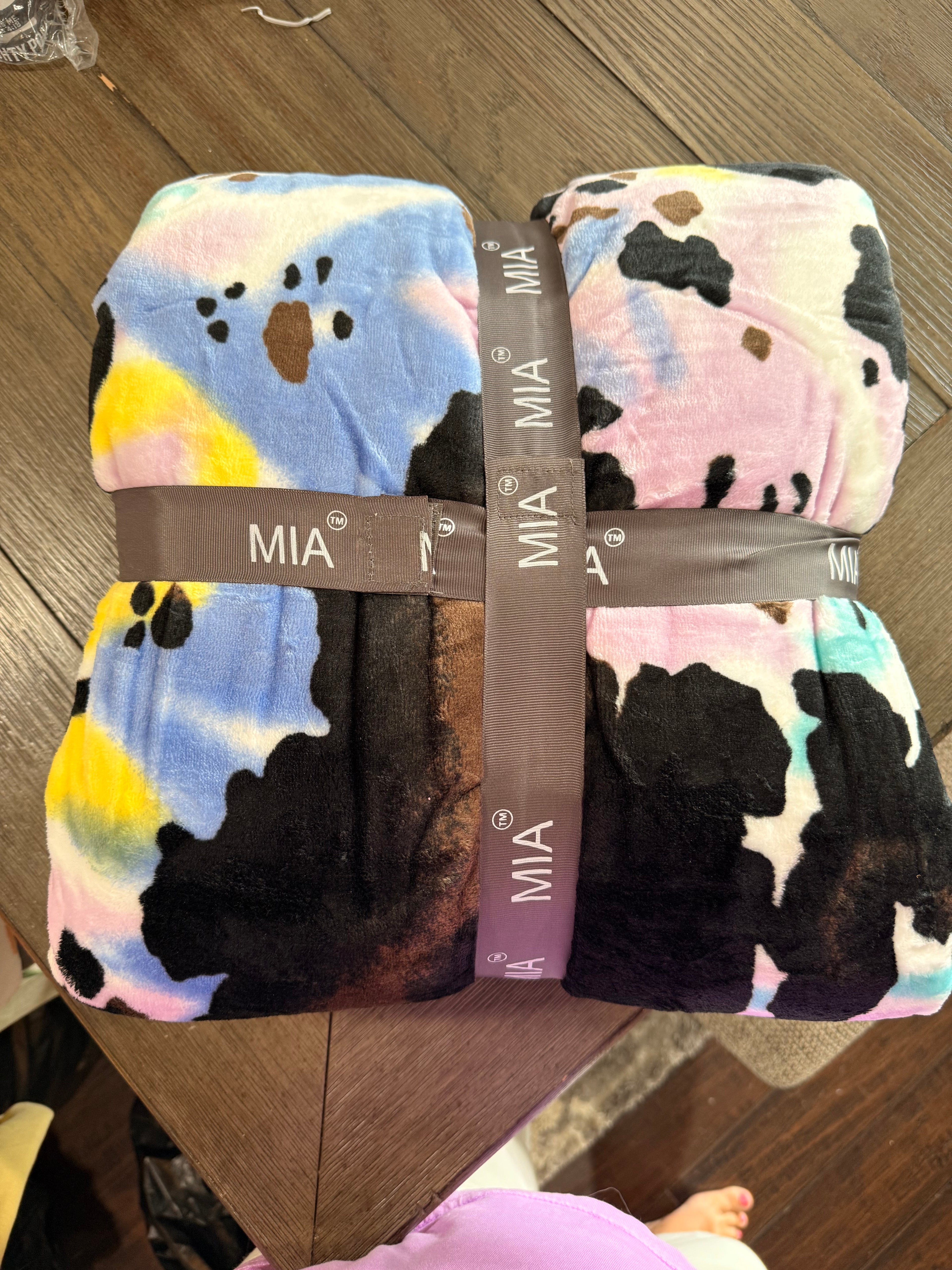 Mia rainbow pastels cow print Fleece blanket/comforter (rainbown) Queen Size
