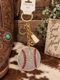 Rhinestone baseball keychain