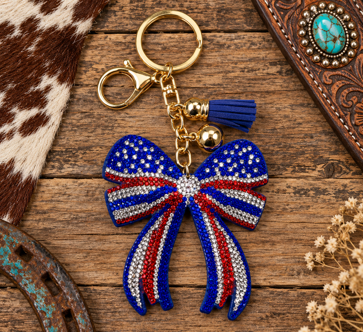 Rhinestone America bow keychain
