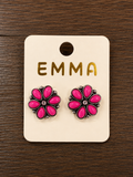 Pink stone flower stud earrings