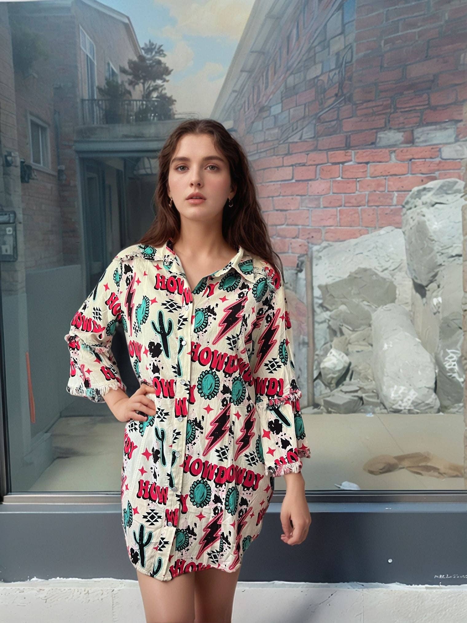 TZ92 Howdy Button Up Tunic: Cream / L